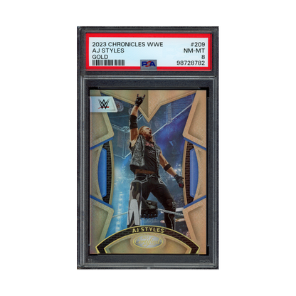AJ Styles 2023 Panini Chronicles WWE Gold /10 PSA 8