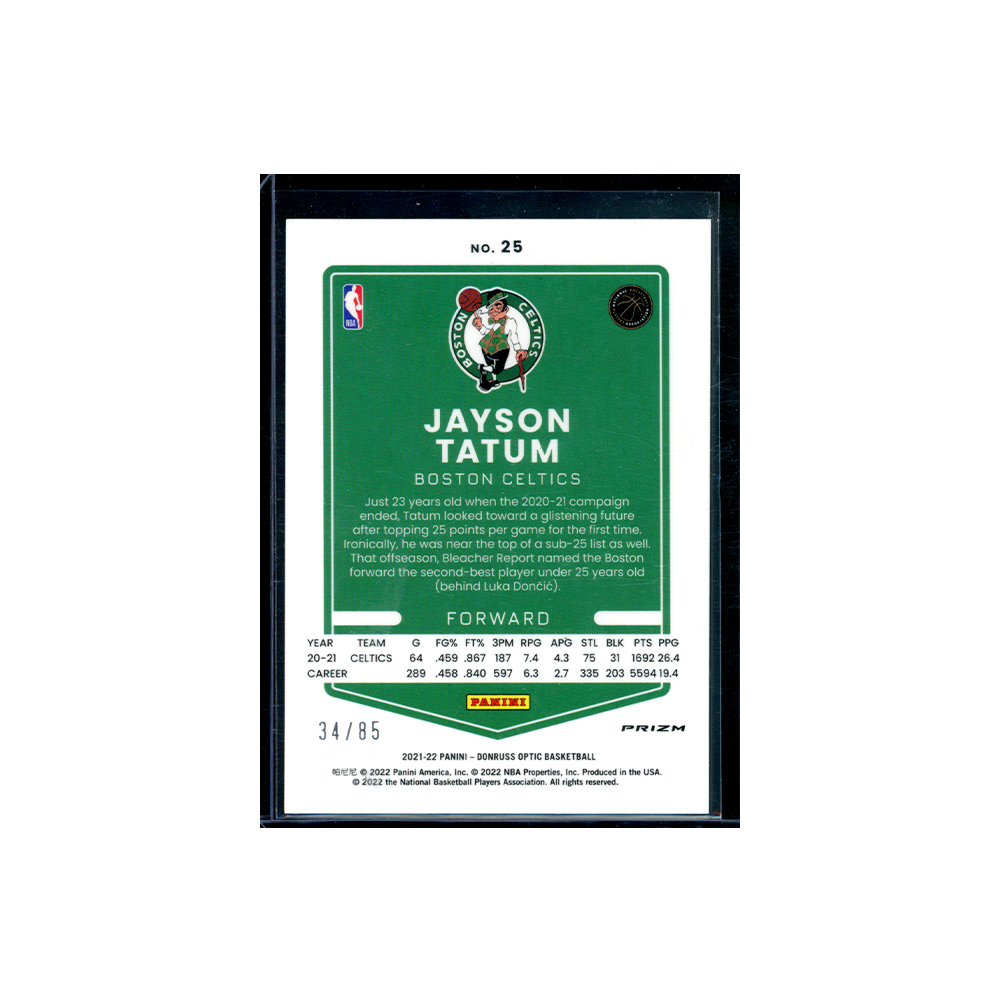 Jayson Tatum 2021-22 Panini Donruss Optic Basketball Red Fast Break /85