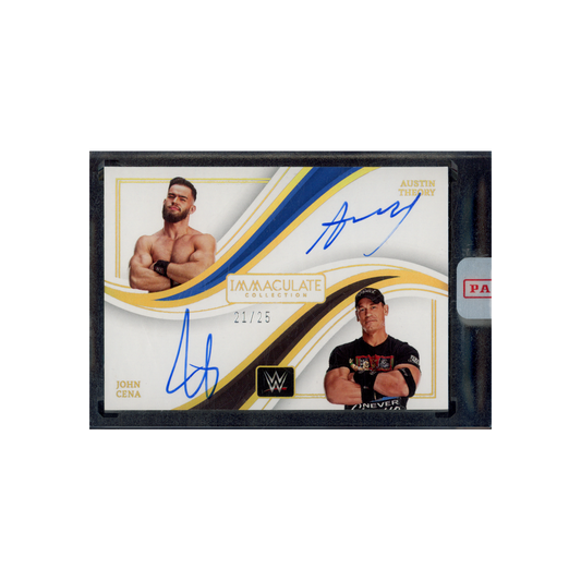 John Cena & Austin Theory 2023 Panini Immaculate Collection WWE Dual Auto /25
