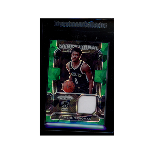 Cameron Thomas 2021-21 Panini Prizm Basketball Rookie Sensational Swatches Green Ice /21