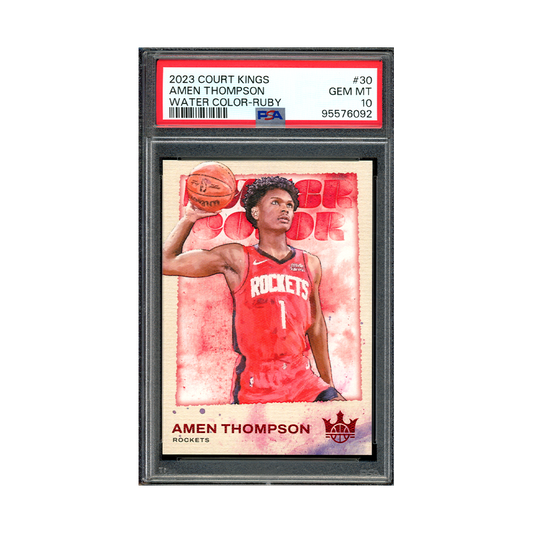 Amen Thompson 2023-24 Panini Court Kings Basketball Water Color Ruby Rookie /149 PSA 10