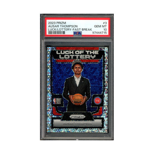 Amen Thompson 2023-24 Panini Prizm Basketball Luck of the Lottery Fast Break Prizm Rookie PSA 10