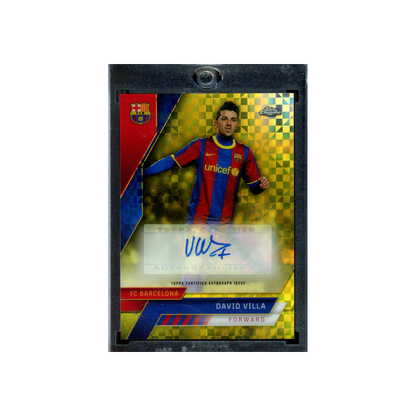 David Villa 2022/23 Topps Chrome Barcelona Yellow X-Fractor Auto /99