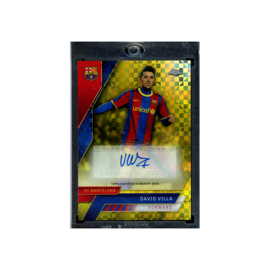 David Villa 2022/23 Topps Chrome Barcelona Yellow X-Fractor Auto /99