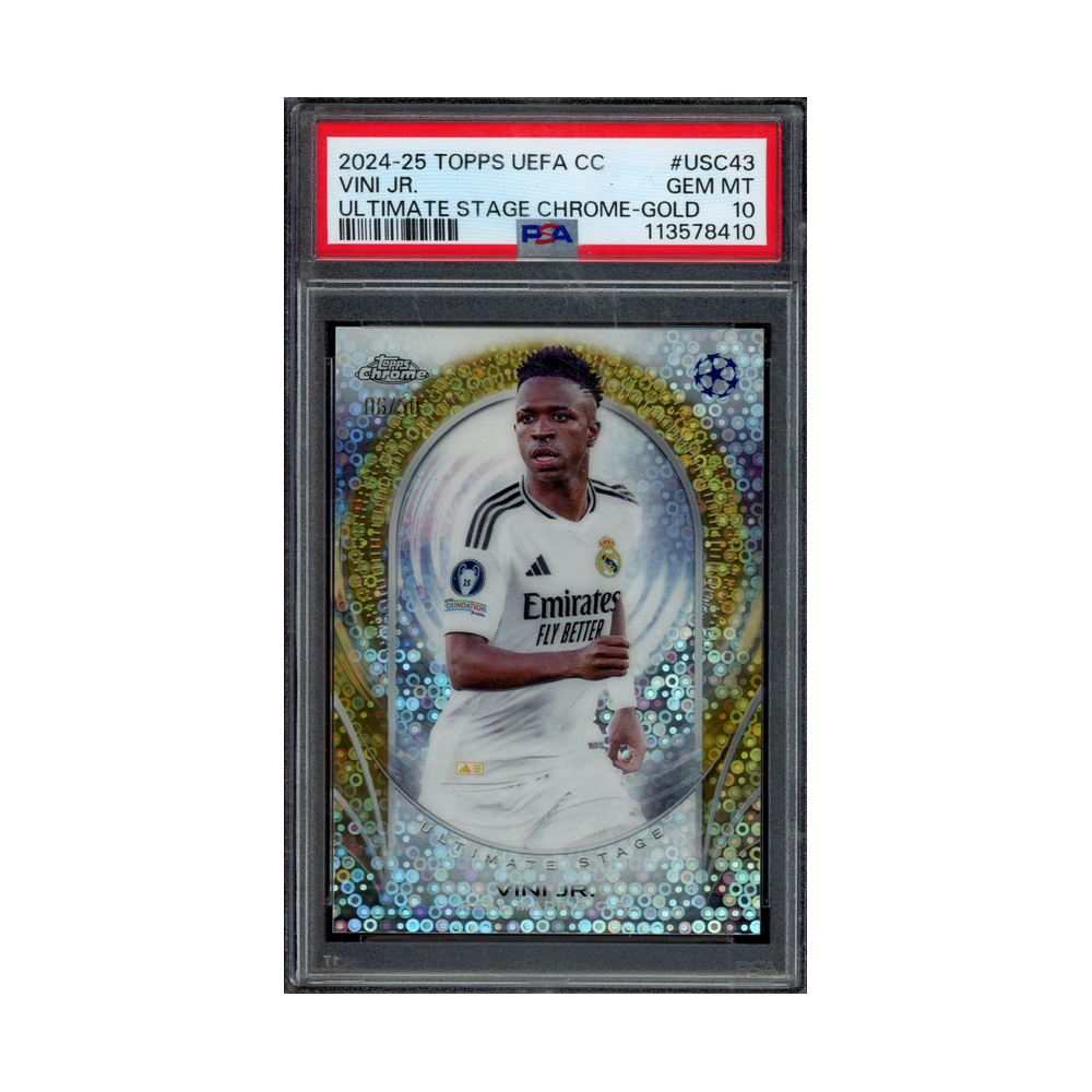 Vini Jr 2024-25 Topps Chrome UCC Ultimate Stage Chrome Gold /50 PSA 10