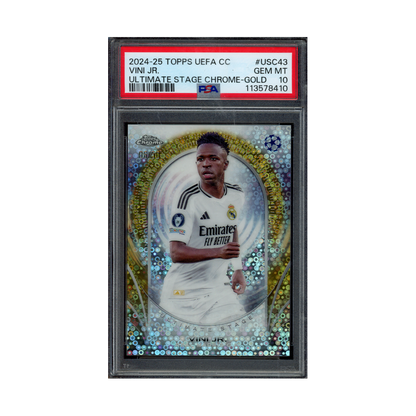 Vini Jr 2024-25 Topps Chrome UCC Ultimate Stage Chrome Gold /50 PSA 10