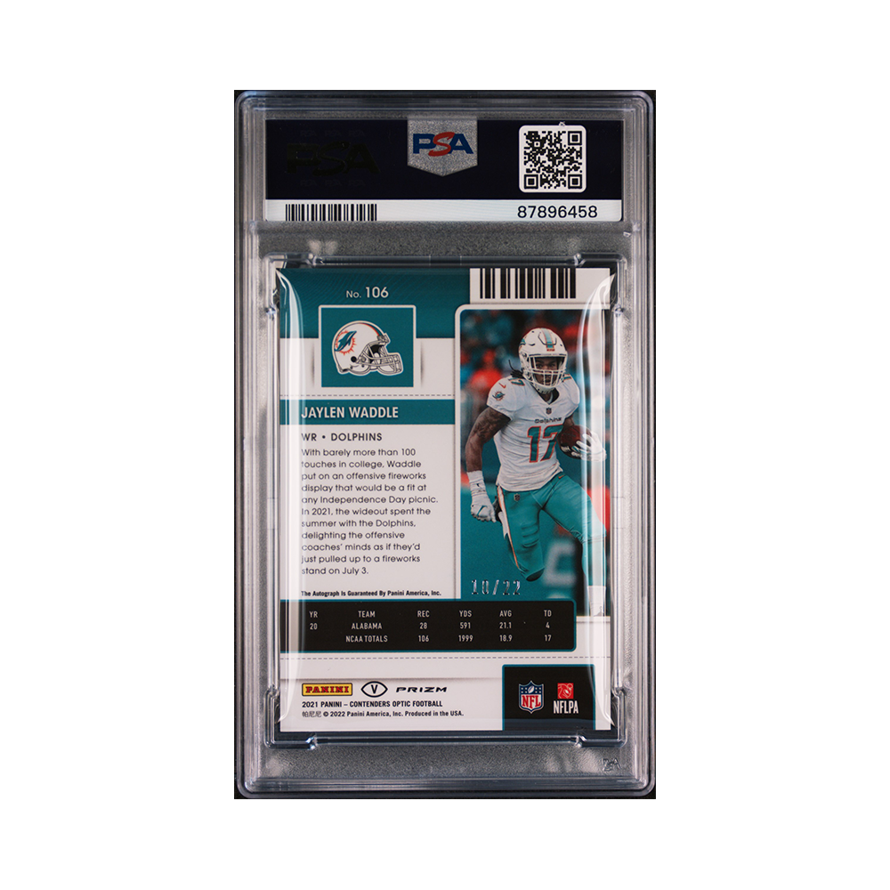 Jaylen Waddle 2021 Panini Contenders Optic Football Rookie Ticket Auto Cracked Ice Variation PSA 10