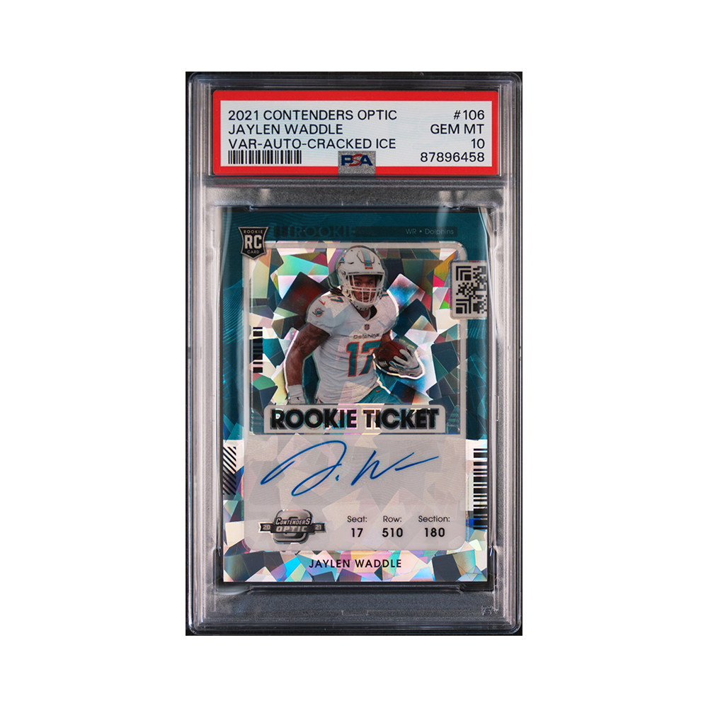 Jaylen Waddle 2021 Panini Contenders Optic Football Rookie Ticket Auto Cracked Ice Variation PSA 10