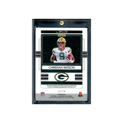Christian Watson 2022 Panini Contenders Optic Football RPA Silver /75