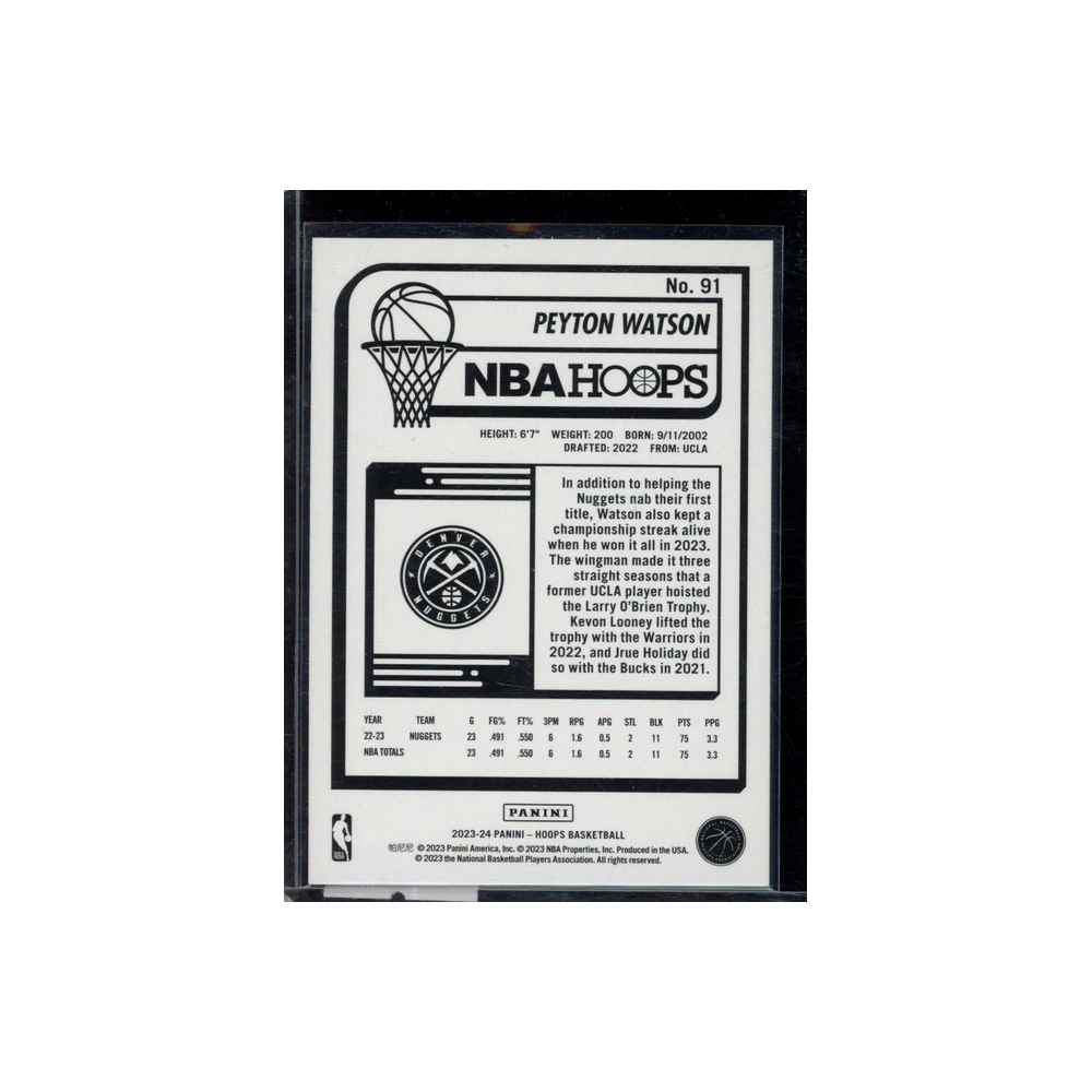 Peyton Watson 2023-24 Panini Hoops Basketball Gold /10