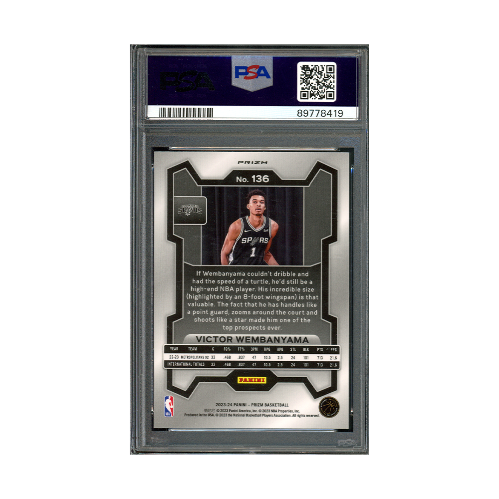 Victor Wembanyama 2023-24 Panini Prizm Basketball Silver Prizm Rookie PSA 10