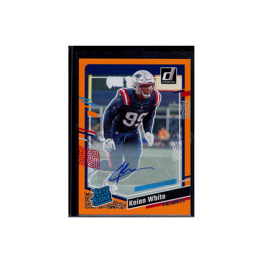 Keion White 2023 Panini Donruss Football Rated Rookie Orange Auto