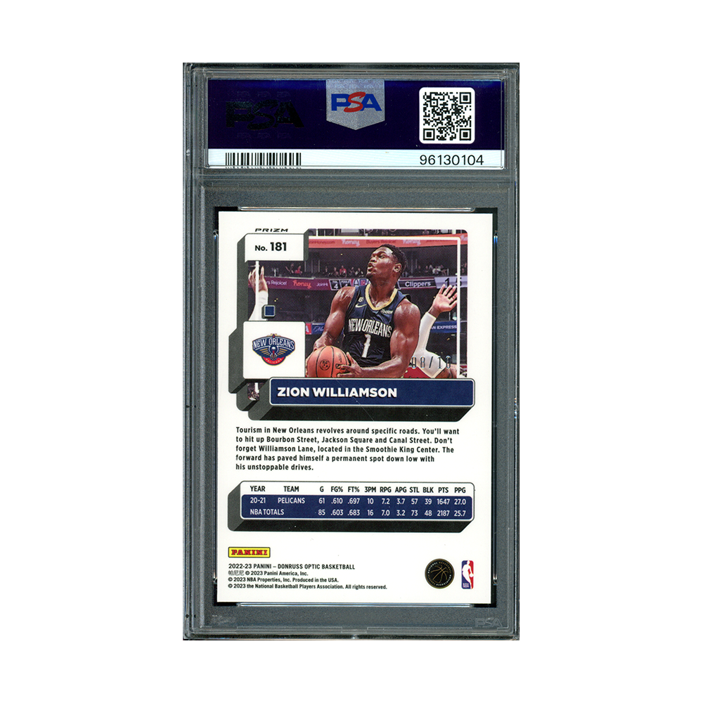 Zion Williamson 2022-23 Panini Donruss Optic Basketball Gold Wave /10 PSA 10