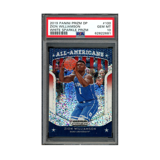 Zion Williamson 2019 Panini Prizm Draft Picks All-Americans White Sparkle Rookie PSA 10