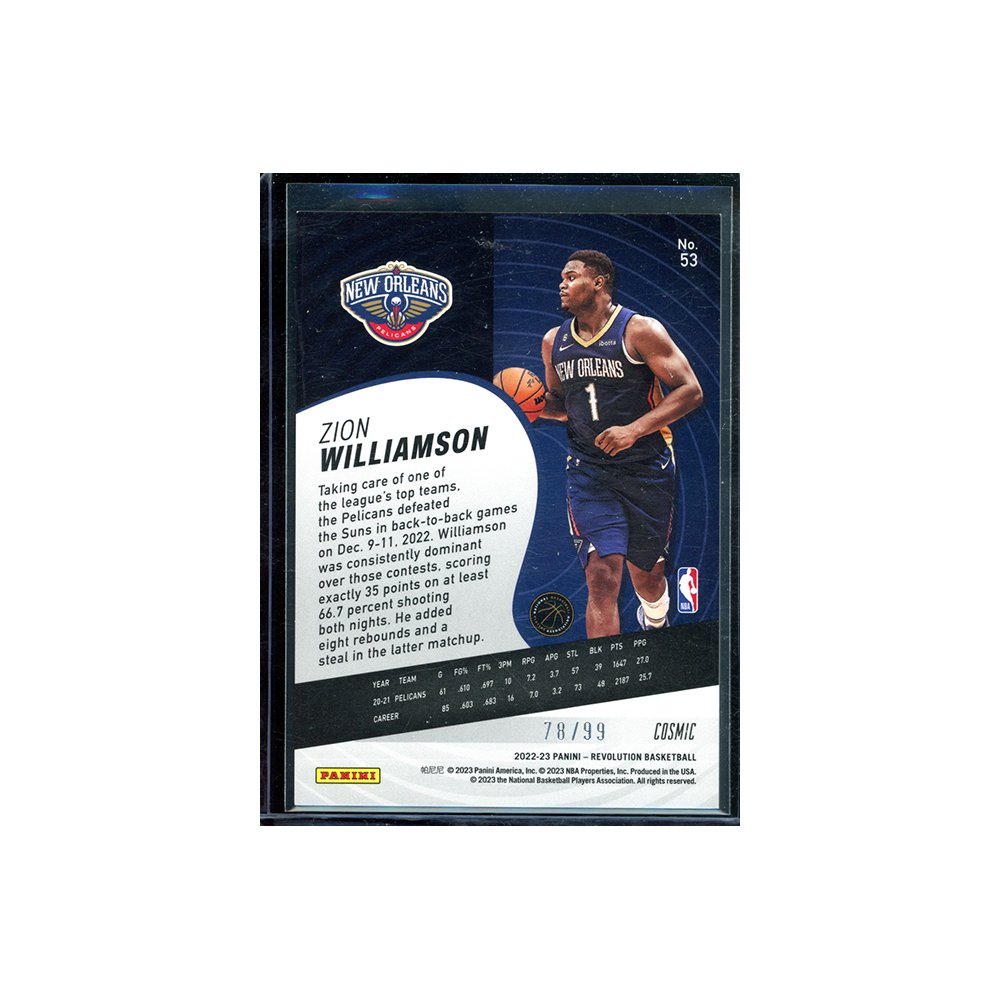 Zion Williamson 2022-23 Panini Revolution Basketball Cosmic /99