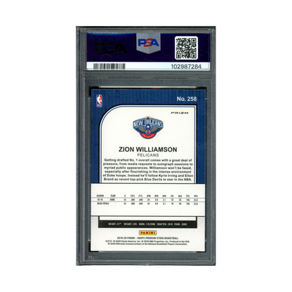 Zion Williamson 2019-20 Panini Hoops Premium Stock Basketball Rookie Silver Laser PSA 10