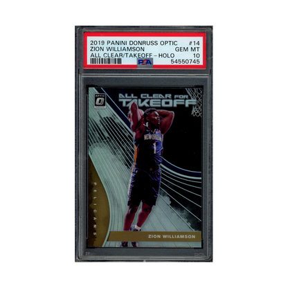 Zion Williamson 2019 Panini Donruss Optic Basketball All Clear Takeoff Holo Rookie PSA 10