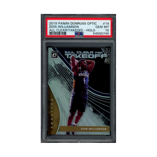 Zion Williamson 2019 Panini Donruss Optic Basketball All Clear Takeoff Holo Rookie PSA 10
