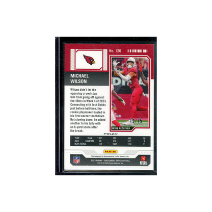 Michael Wilson 2023 Panini Contenders Optic Football Rookie Ticket Auto Blue /75