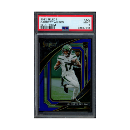 Garrett Wilson 2022 Panini Select Football Blue Prizm Rookie /99 PSA 9