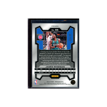 James Wiseman 2023-24 Panini Prizm Basketball Purple Prizm /99
