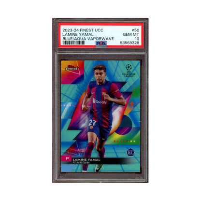 Lamine Yamal 2023-24 Finest UCC Blue Aqua Vaporwave Rookie /250 PSA 10