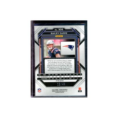 Bailey Zappe 2022 Panini Prizm Football Purple Power Prizm Rookie /49