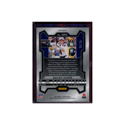 Bailey Zappe 2023 Panini Prizm Football Green Scope /75