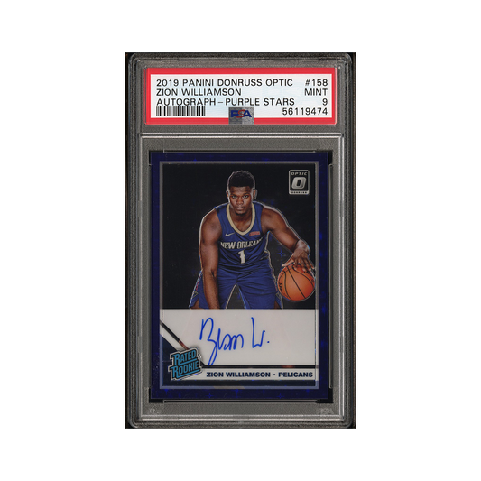 Zion Williamson 2019-20 Panini Donruss Optic Basketball Rated Rookie Auto Purple Stars /49 PSA 9