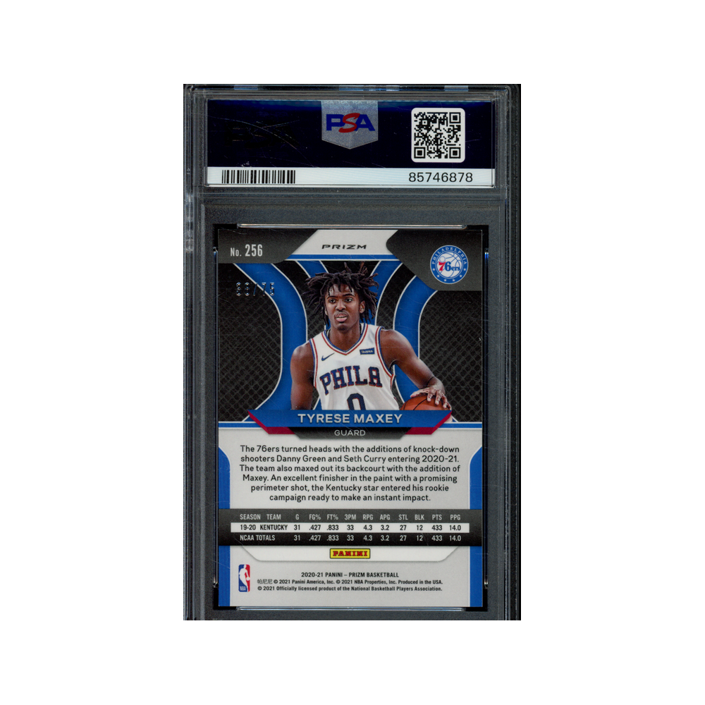 Tyrese Maxey 2020 Panini Prizm Basketball Fast Break Prizm Purple /75 PSA 9