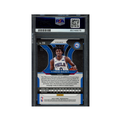 Tyrese Maxey 2020 Panini Prizm Basketball Fast Break Prizm Purple /75 PSA 9
