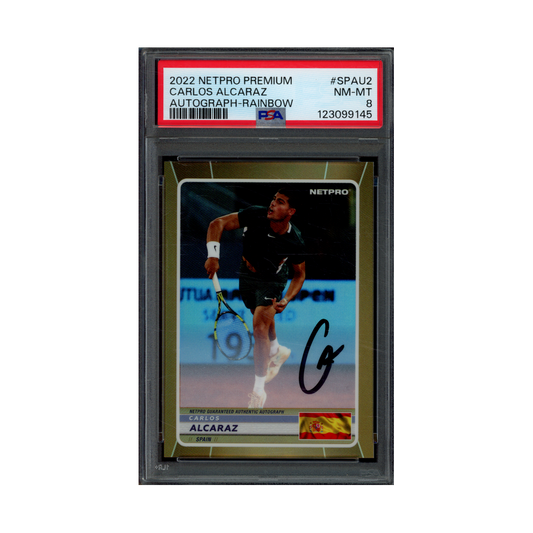 Carlos Alcaraz 2022 Netpro Premium Rookie Auto Rainbow /250 PSA 8
