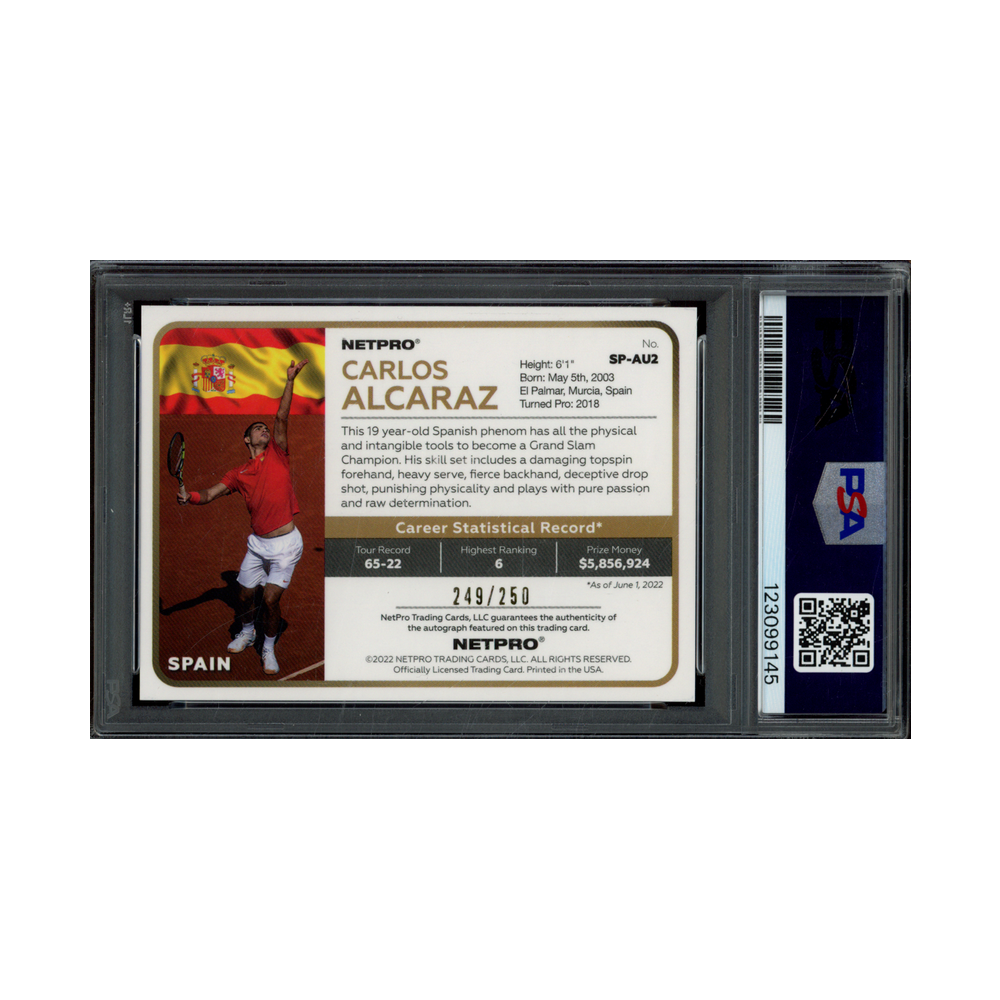 Carlos Alcaraz 2022 Netpro Premium Rookie Auto Rainbow /250 PSA 8