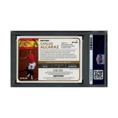 Carlos Alcaraz 2022 Netpro Premium Rookie Auto Rainbow /250 PSA 8