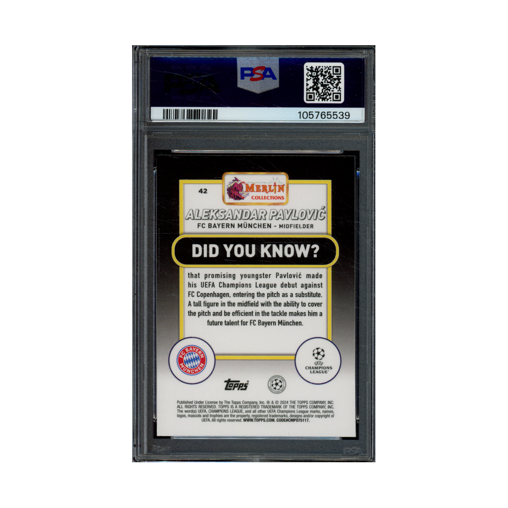 Aleksandar Pavlovic 2023-24 Topps Merlin UCC Aqua Prism Refractor Rookie PSA 10