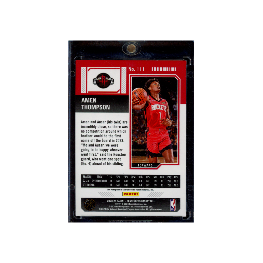 Amen Thompson 2023-24 Panini Contenders Basketball Playoff Ticket Auto /99
