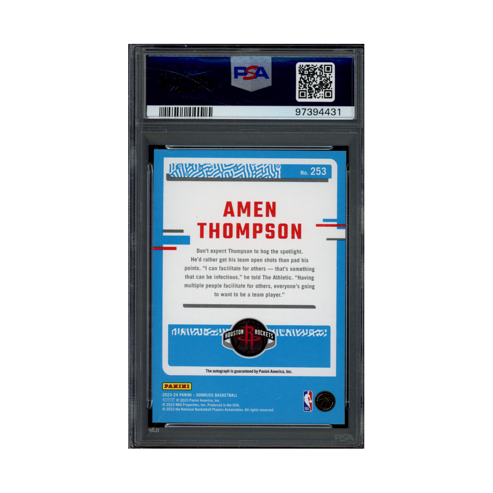 Amen Thompson 2023 Panini Donruss Basketball Rated Rookie Signature Auto Choice PSA 9