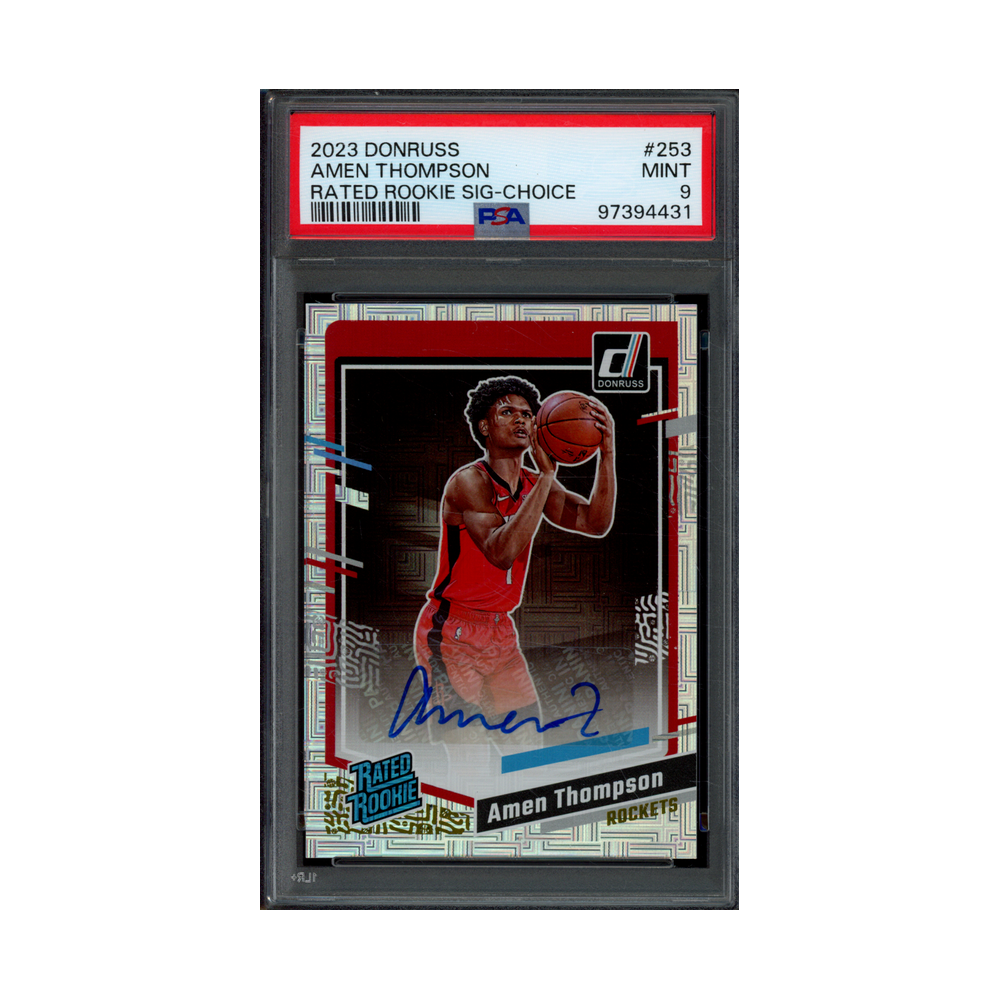 Amen Thompson 2023 Panini Donruss Basketball Rated Rookie Signature Auto Choice PSA 9