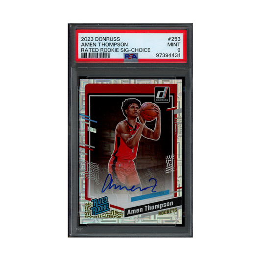 Amen Thompson 2023 Panini Donruss Basketball Rated Rookie Signature Auto Choice PSA 9