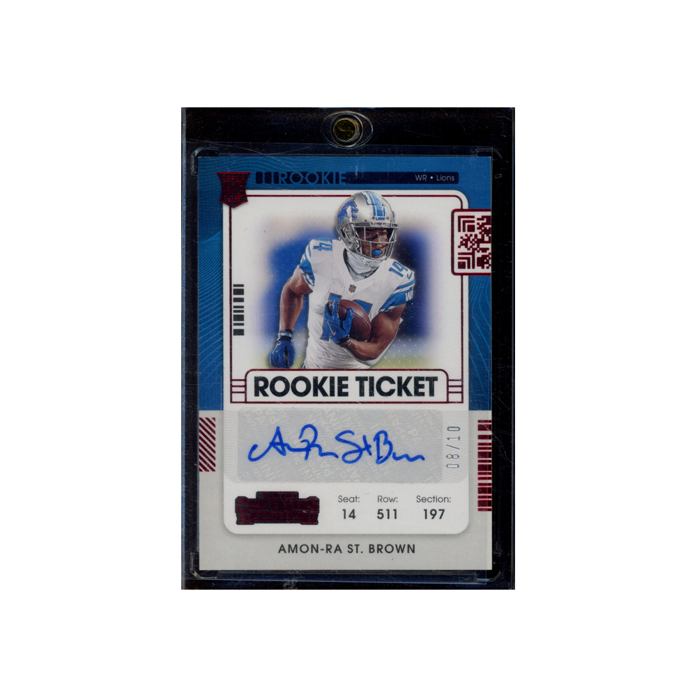 Amon-Ra St. Brown 2021 Panini Contenders Football Rookie Ticket Red /10 Full Auto