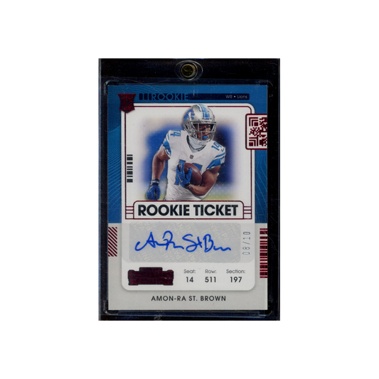 Amon-Ra St. Brown 2021 Panini Contenders Football Rookie Ticket Red /10 Full Auto