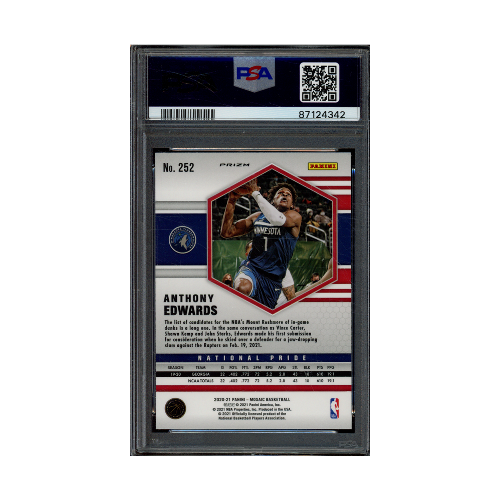 Anthony Edwards 2020 Panini Mosaic Basketball Genesis National Pride Rookie PSA 10