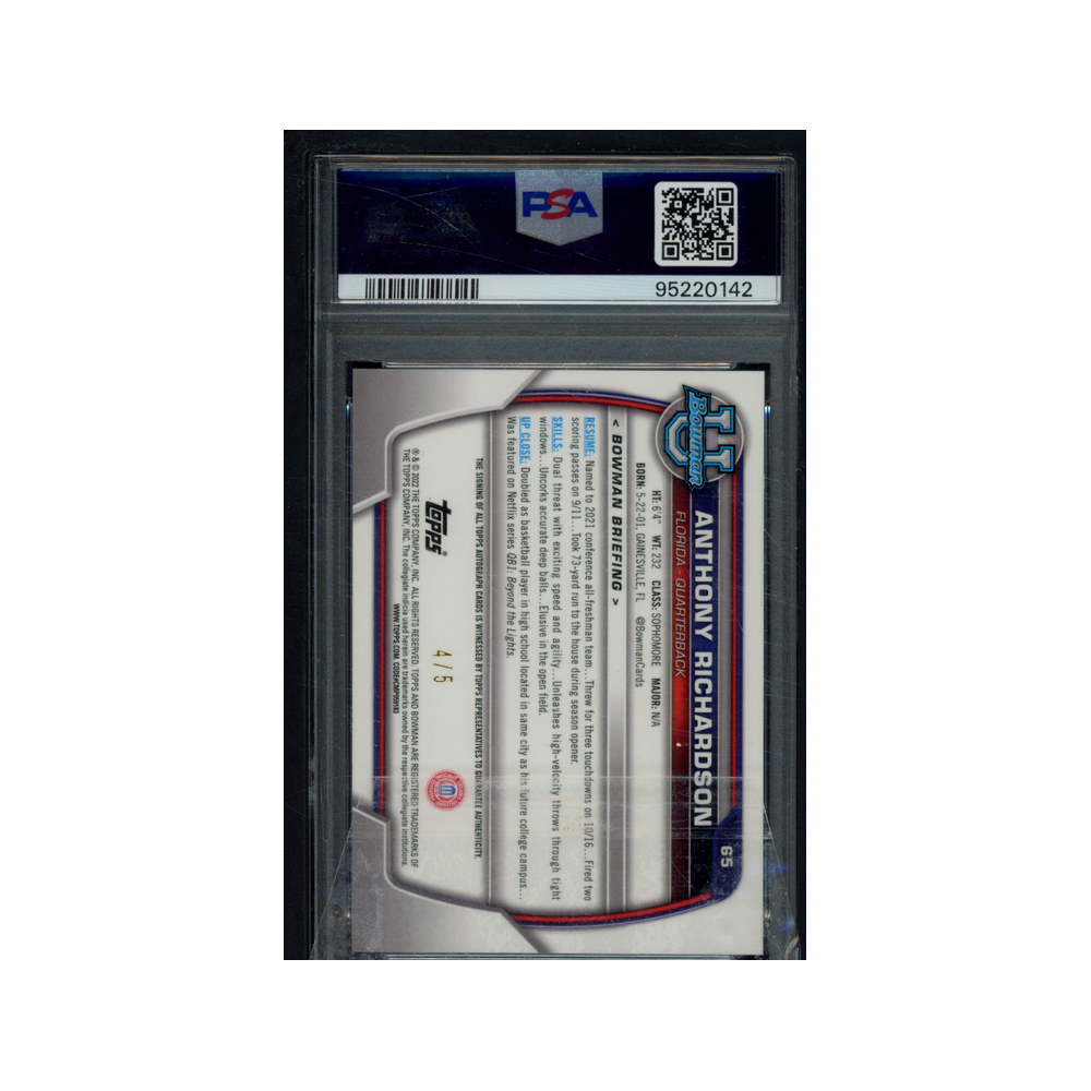 Anthony Richardson 2022 Bowman University 1st Bowman Auto Red /5 PSA
