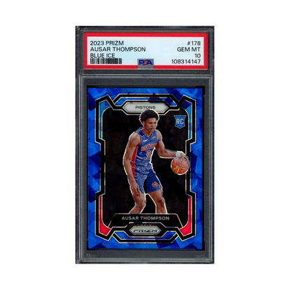 Ausar Thompson 2023 Panini Prizm Basketball Blue Ice Prizm Rookie /125 PSA 10
