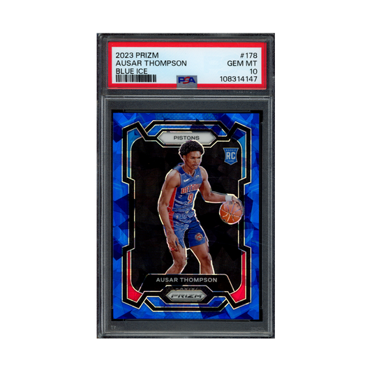 Ausar Thompson 2023 Panini Prizm Basketball Blue Ice Prizm Rookie /125 PSA 10