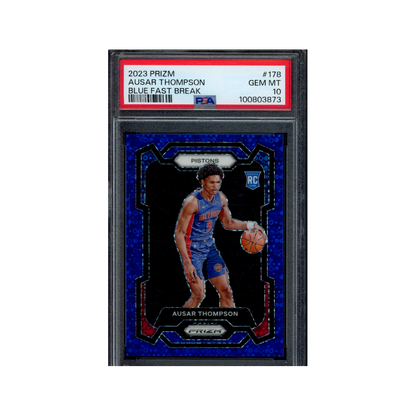 Ausar Thompson 2023 Panini Prizm Basketball Blue Fast Break Prizm Rookie /150 PSA 10