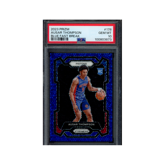 Ausar Thompson 2023 Panini Prizm Basketball Blue Fast Break Prizm Rookie /150 PSA 10