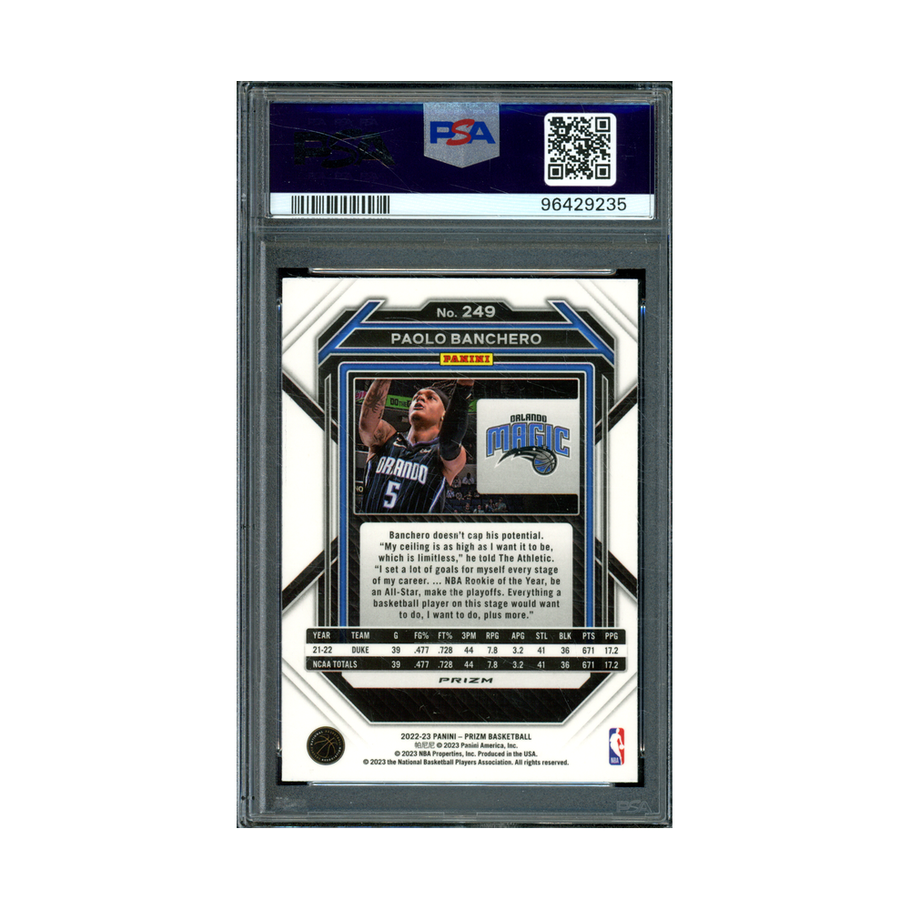 Paolo Banchero 2022 Panini Prizm Basketball Silver Prizm Rookie PSA 10