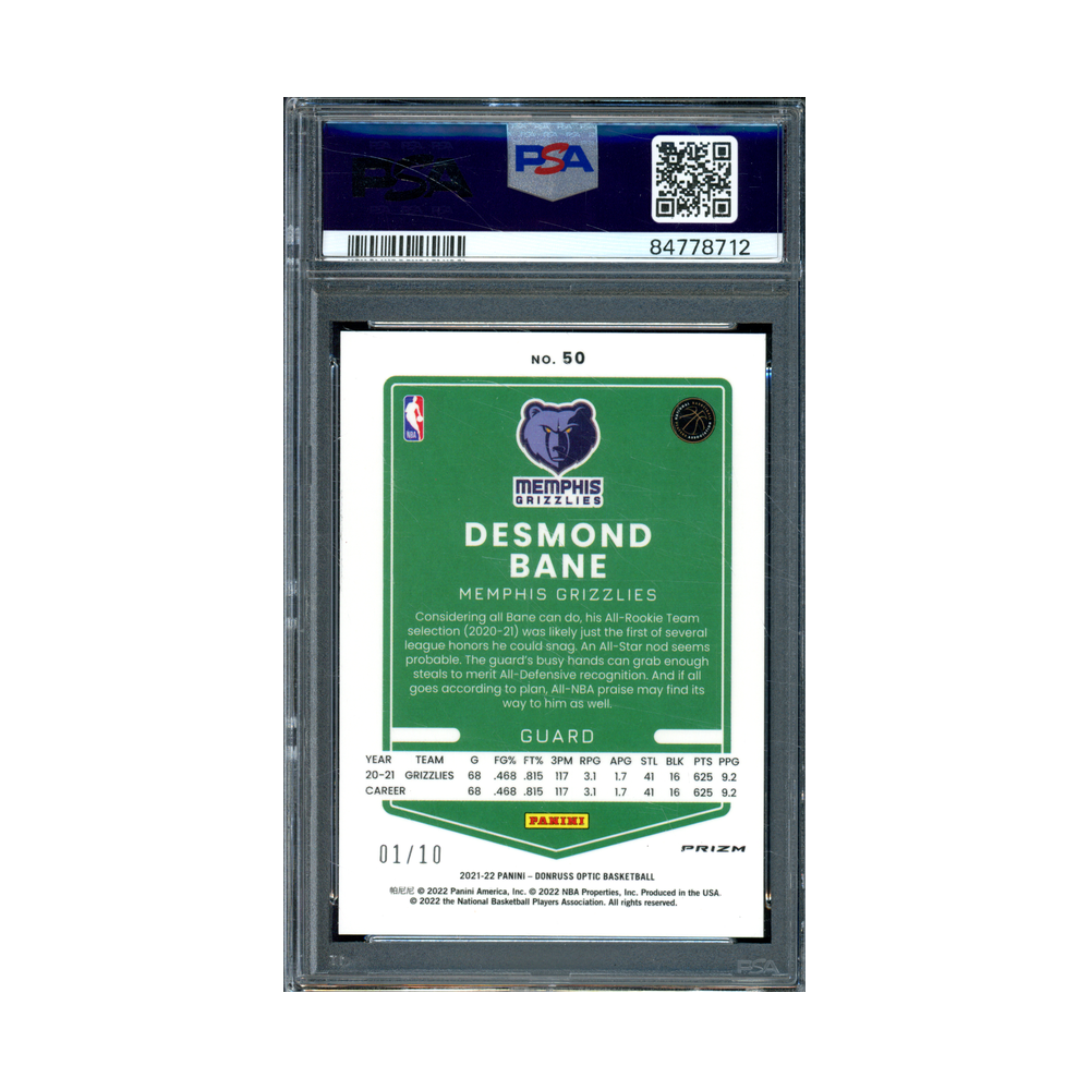 Desmond Bane 2021 Panini Donruss Optic Basketball Fast Break Gold /10 PSA 9