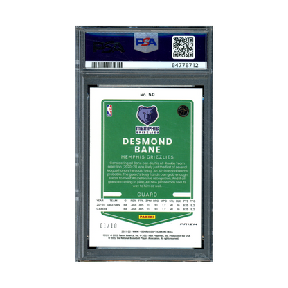 Desmond Bane 2021 Panini Donruss Optic Basketball Fast Break Gold /10 PSA 9
